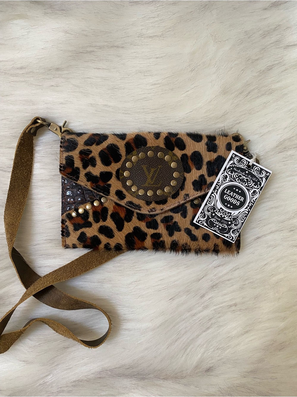 Leopard Print Crossbody Clutch with Stud Detail. Keep It Gypsy